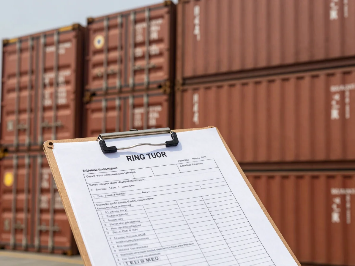 Close view of freight documents and a clipboard beside stacked co